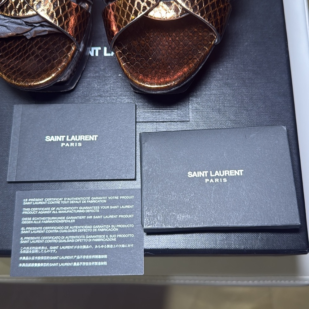 PRE-OWNED - Yves Saint Laurent Tribute Metallic Snakeskin Heel Sandals Size 39.5 - Picture 10 of 14